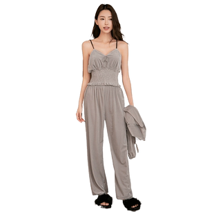 睡衣女春秋季金丝绒性感吊带胸垫三件套新款珊瑚绒保暖冬天家居服