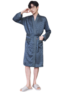 春季男士冰丝绸睡衣睡袍家居服