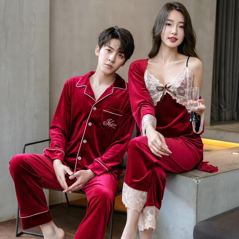 乐姿梦金丝绒睡衣情侣男女家居服