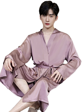 春季男士冰丝绸睡衣睡袍家居服