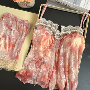 乐姿梦蕾丝睡衣女性感夏季 凉感家居服带胸垫 可外穿高级感吊带短裤