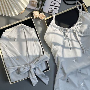 乐姿梦 金丝绒家居服 蝴蝶 睡裙女性感纯欲睡袍带胸垫睡衣秋冬款