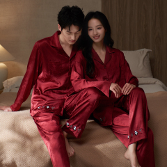 乐姿梦睡衣结婚新婚情侣套装女春秋季冰丝长袖男红色本命年家居服