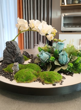 餐桌中间摆花桌摆电动转盘花摆花装饰品高端饭店餐厅微缩景观摆台