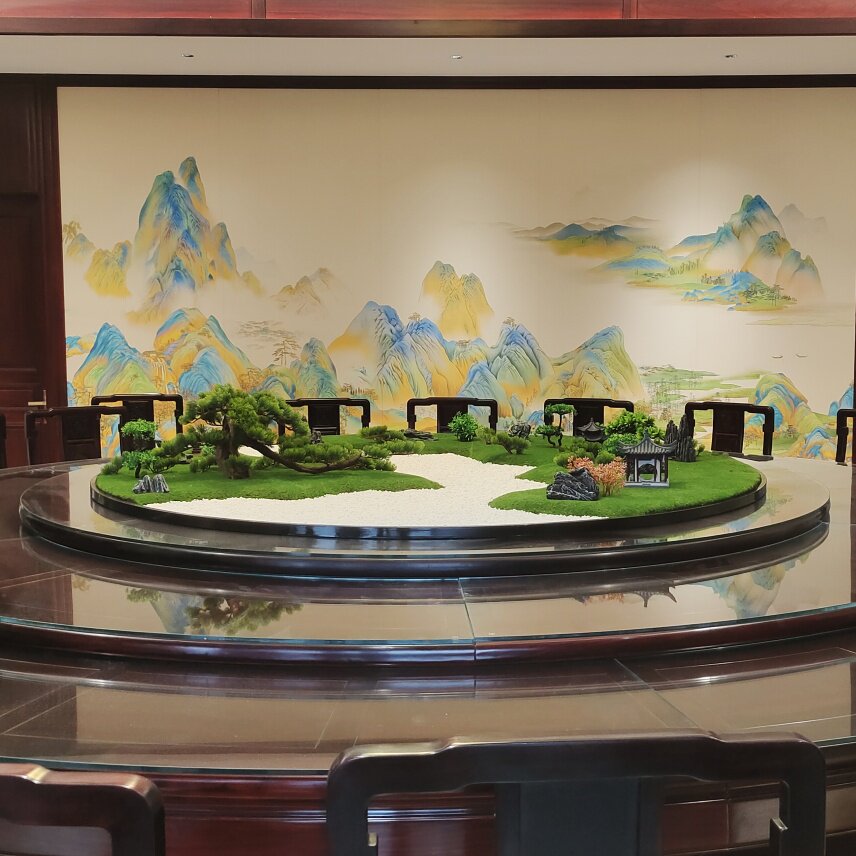 超大型圆桌中间摆花大包厢餐桌摆件大转盘摆件特大饭桌装饰工艺品
