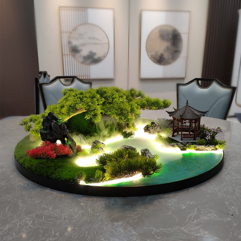 餐桌中间摆花喷雾化流水灯光遥控桌摆转盘花摆圆桌芯装饰盆景花瓶