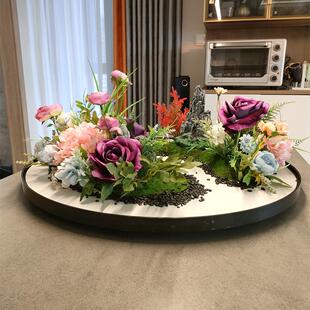 高端饭店餐厅微缩景观 餐桌中间摆花桌摆饰品摆台电动转盘花摆花装