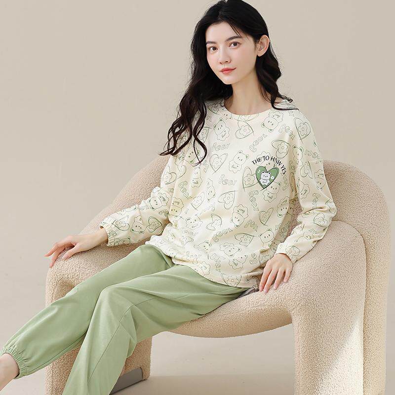 睦隆世家睡衣女新款秋冬长袖长裤纯棉休闲卡通印花套装家居服2018