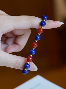 天然青金石手串克莱因蓝红玛瑙手女显白送闺蜜女朋友生日礼物