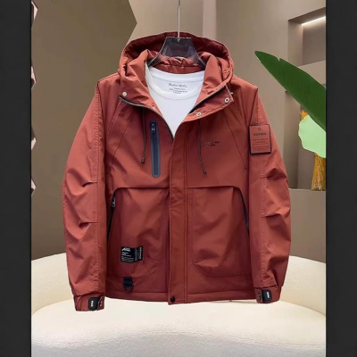 潮牌工装连帽二棉外套男款2025冬季新款加棉加厚防风棉服冲锋衣