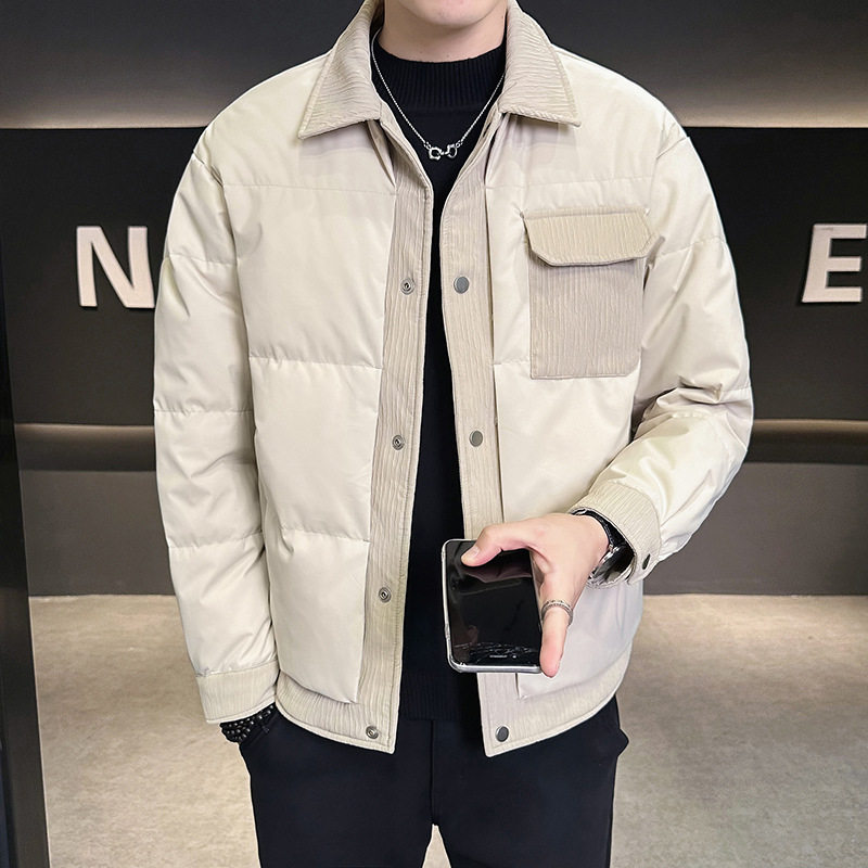 高级感拼接轻薄款羽绒服男士冬季2025新款时尚假两件翻领外套