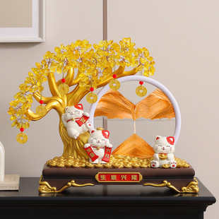 生意兴隆发财树招财猫摆件客厅店铺收银台高档装饰品乔迁开业礼物