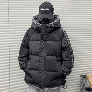 羽绒服男潮牌2025厚冬条纹外套青少年东北初高中大学生冲锋衣