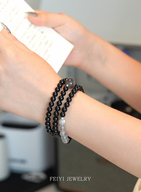 天然黑玛瑙灰月光手串叠戴三圈串珠小众男女情侣礼物设计感潮手链