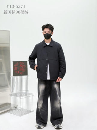 潮牌白鹅绒轻薄衬衣式羽绒服男2025冬季新款宽松大码男士工装外套