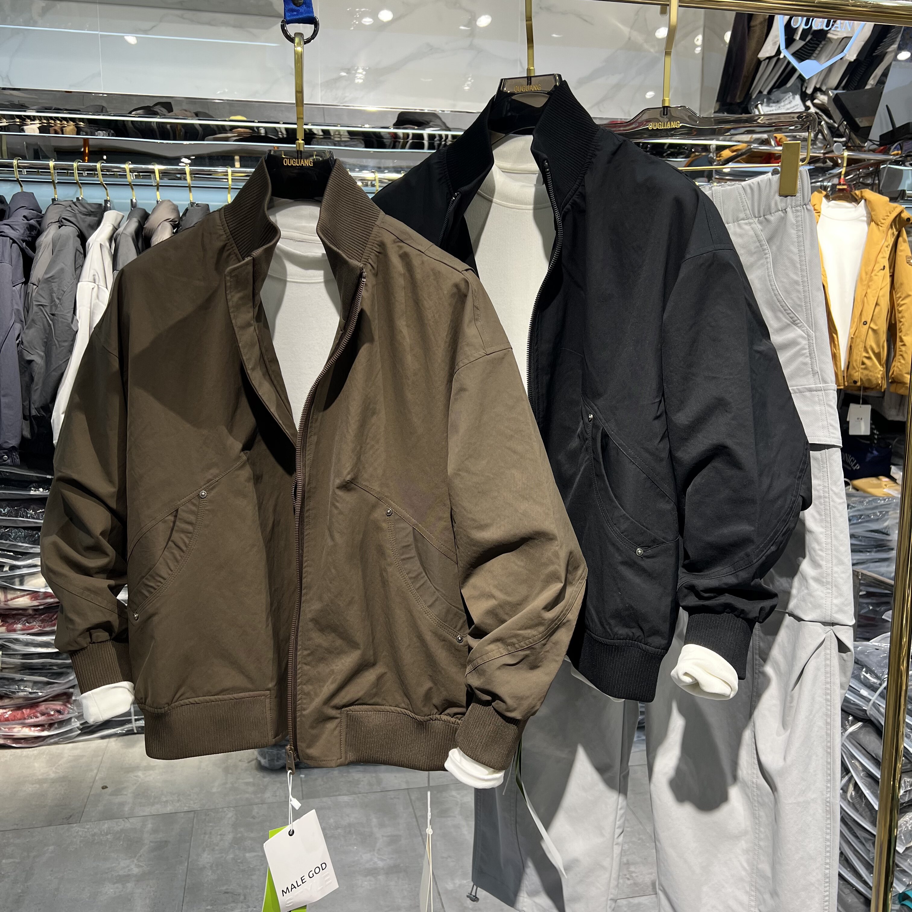 实体直播高级感立领针织拼接男士短款2026春秋新款廓形夹克潮外套