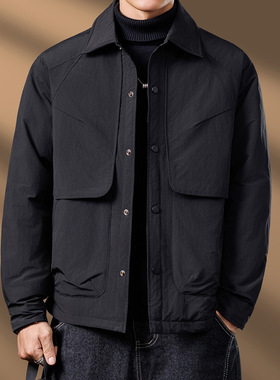 国标50绒2025冬季翻领男士轻薄羽绒服外套商务休闲行政纽扣夹克冬