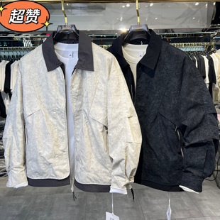 实体秋装调性轧染设计高级感大理纹拼接牛仔外套男士美式机车夹克