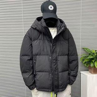 羽绒服男士冬季宽松连帽拼接派克服大学生短款轻薄加厚连帽外套