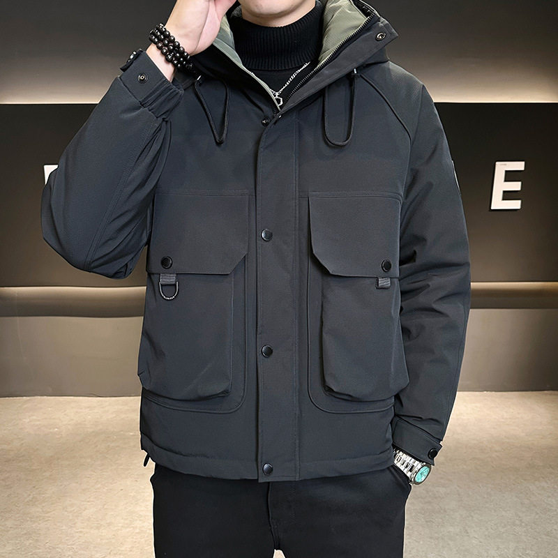冬季工装男士外套2025新款白鸭绒羽绒服男款连帽男生秋冬防风男装