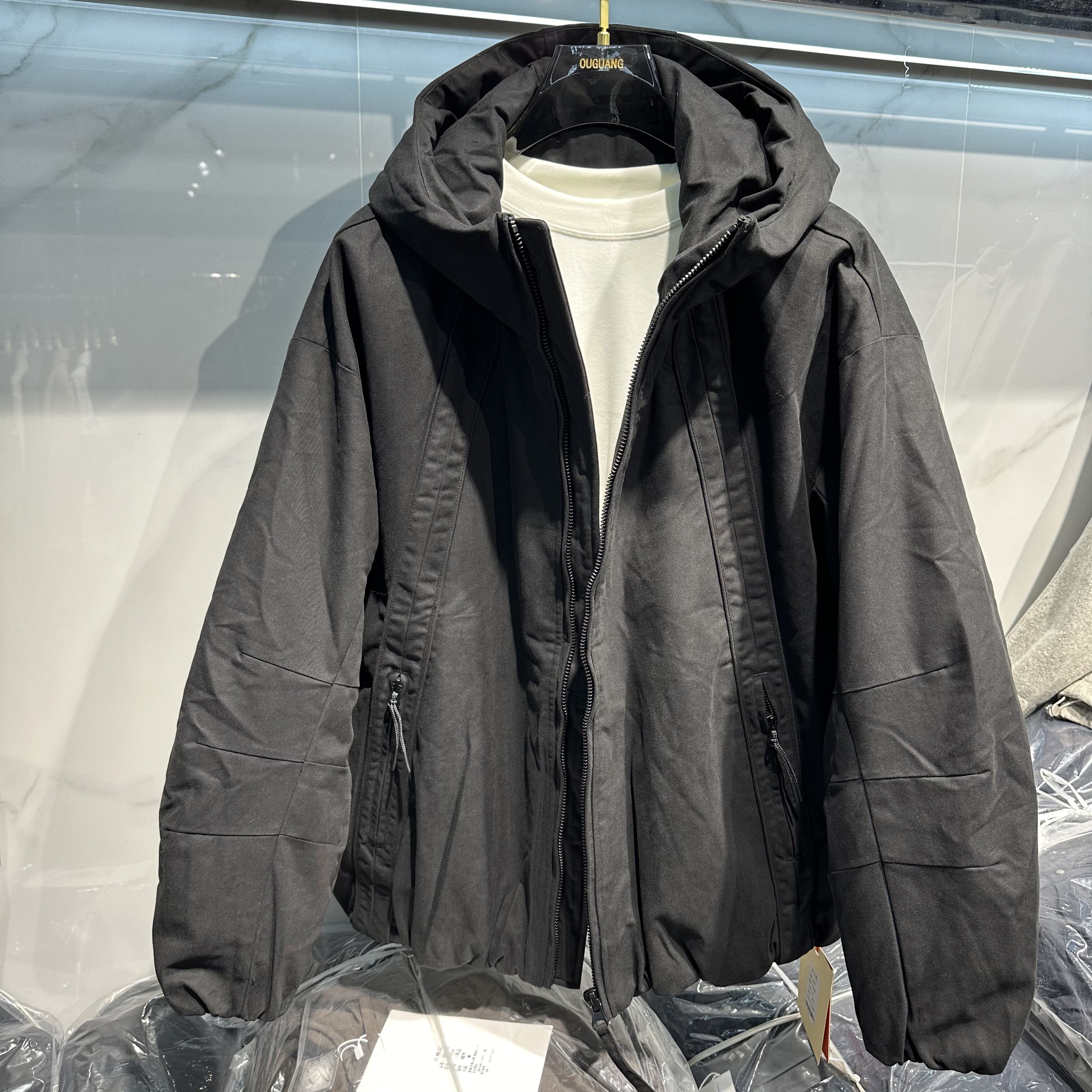 实体拍摄冬季立体裁剪拉链拼接连帽羽绒服男厚款防寒大码男装外套