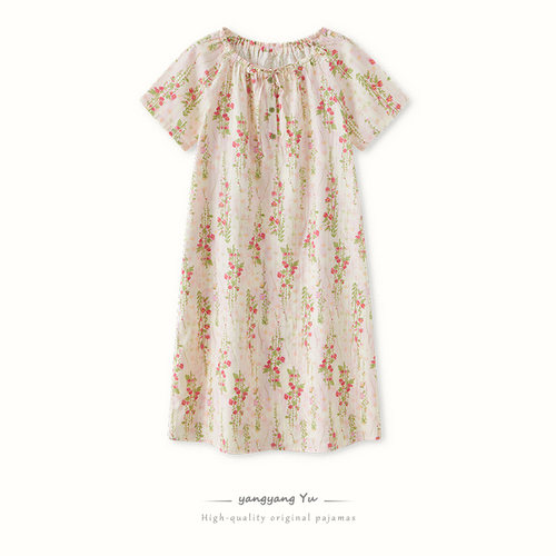 2026新款女士睡裙夏季纯棉纱布短袖睡衣夏天夏款全棉家居服夏