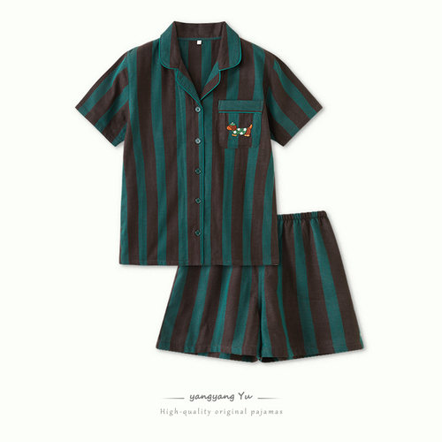 2026春夏季情侣翻领女士纯棉睡衣清理短袖短裤套装大码家居服大码