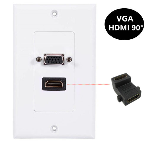 90°弯头HDMI VGA面板免焊接直插墙插电脑插座高清双口115*70mm