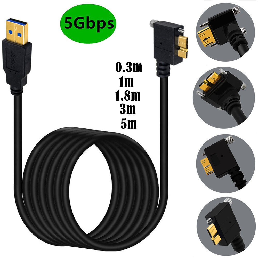 USB3.0转Micro B弯头工业相机联机高速数据线5Gbps移动硬盘播放器
