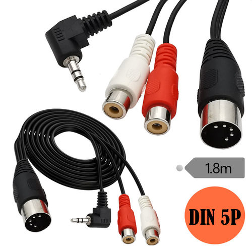 大DIN5Pin公针din 5P转DC3.5mm+2RCA母莲花孔音频连接线延长线