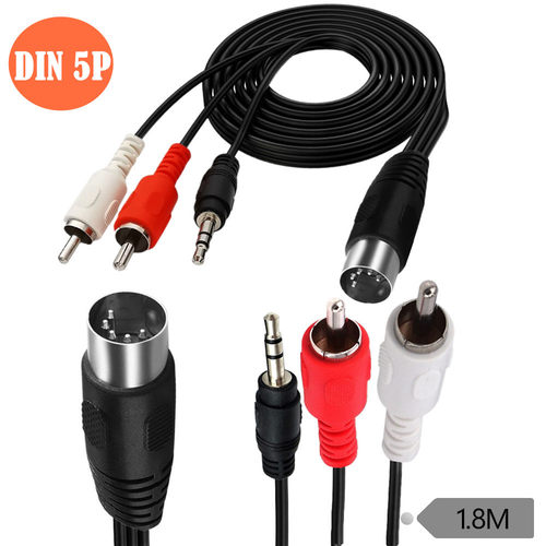 5Pin线大DIN5Pin公针din 5P转/DC3.5mm+2RCA莲花公Audio音频线