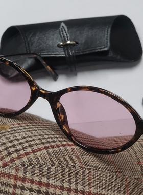 TR复古豹纹渐变粉椭圆书呆斯文墨镜女高级感遮阳欧美风偏光太阳镜