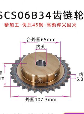SCS高品质成型孔链轮3分34齿 06B34T外径1073 精车内孔键槽顶丝