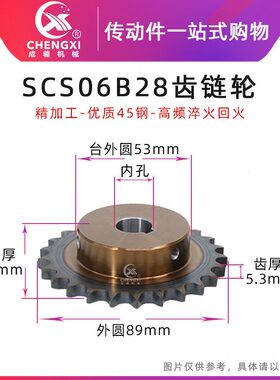 SCS高品质成型孔链轮3分28齿 06B28T外径89 精车内孔键槽顶丝