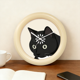 网红搞怪加载黑猫头猫脑过载趣味奶油甜甜圈时钟创意静音石英挂钟