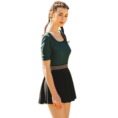 热浪复古绿色女泳衣显瘦