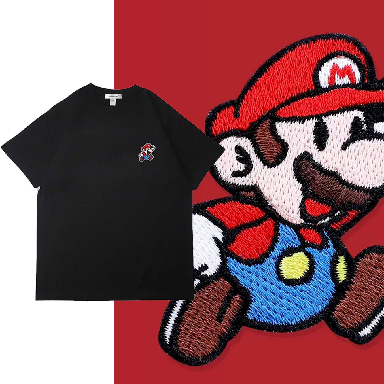 马里奥刺绣短袖休闲短袖