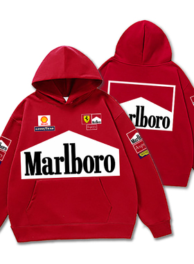 胶囊工作室秋冬新款万宝路车队红色队服连帽落肩毛圈套头长袖卫衣