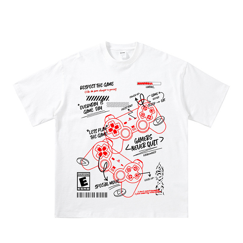 胶囊工作室2024新PS游戏手柄设计图短袖重磅纯棉休闲宽松印花T恤