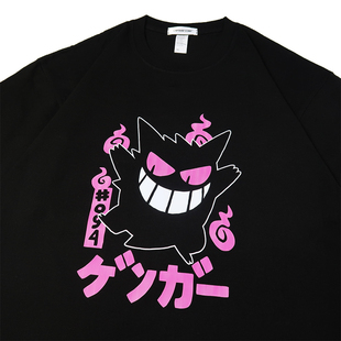 短袖 日系 精灵宝可梦耿鬼动漫250g重磅纯棉日系复古T恤男女大码