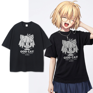 胶囊工作室二次元月姬动漫爱尔奎特猫姬短袖重磅纯棉休闲宽松T恤