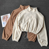 运动外套羊羔绒秋冬立领宽松抽绳拉链卫衣时尚 辣妹健身服保暖瑜伽