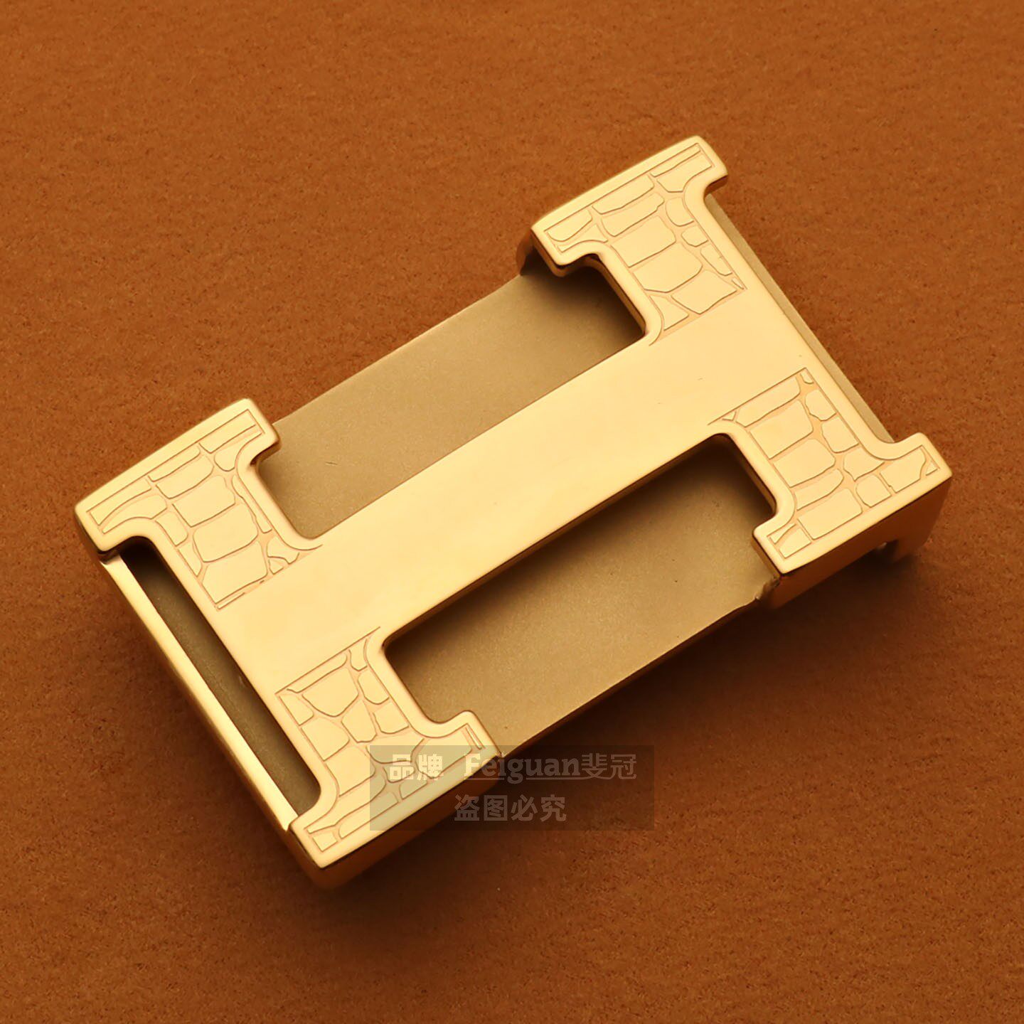 男士不锈钢皮带扣头H字母内穿平滑扣3.8cm金色商务时尚腰带扣头男