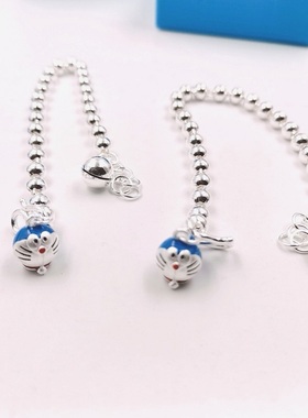 990纯银圆珠手链铃铛叮当猫儿童