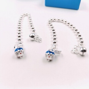 990纯银圆珠手链蓝胖子机器猫叮当猫铃铛手链女儿童宝宝生日礼物
