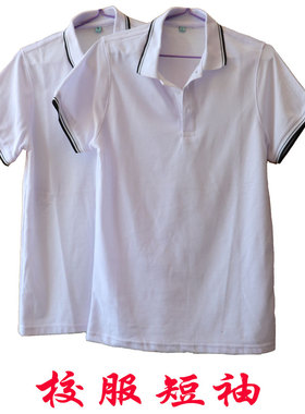 夏季校服短袖t恤初中高中学生白色翻领polo衫校服上衣学生班服