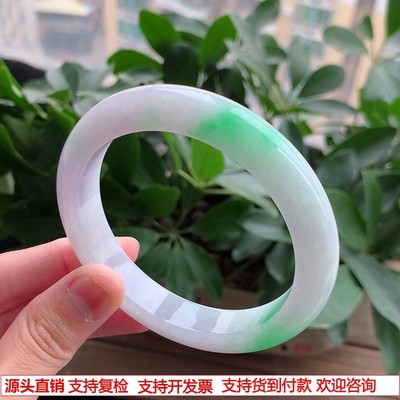 缅甸A货天然翡翠老坑冰种春彩紫罗兰飘绿正装正圈手镯61-62大圈口