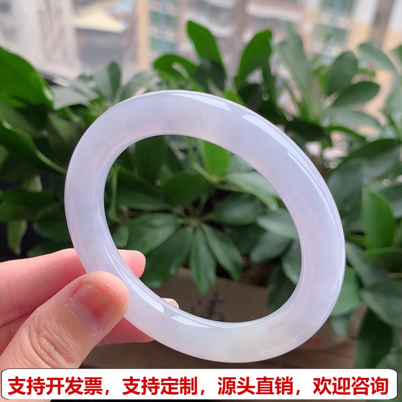缅甸A货天然翡翠 老坑冰种紫罗兰圆条手镯56-57圈口