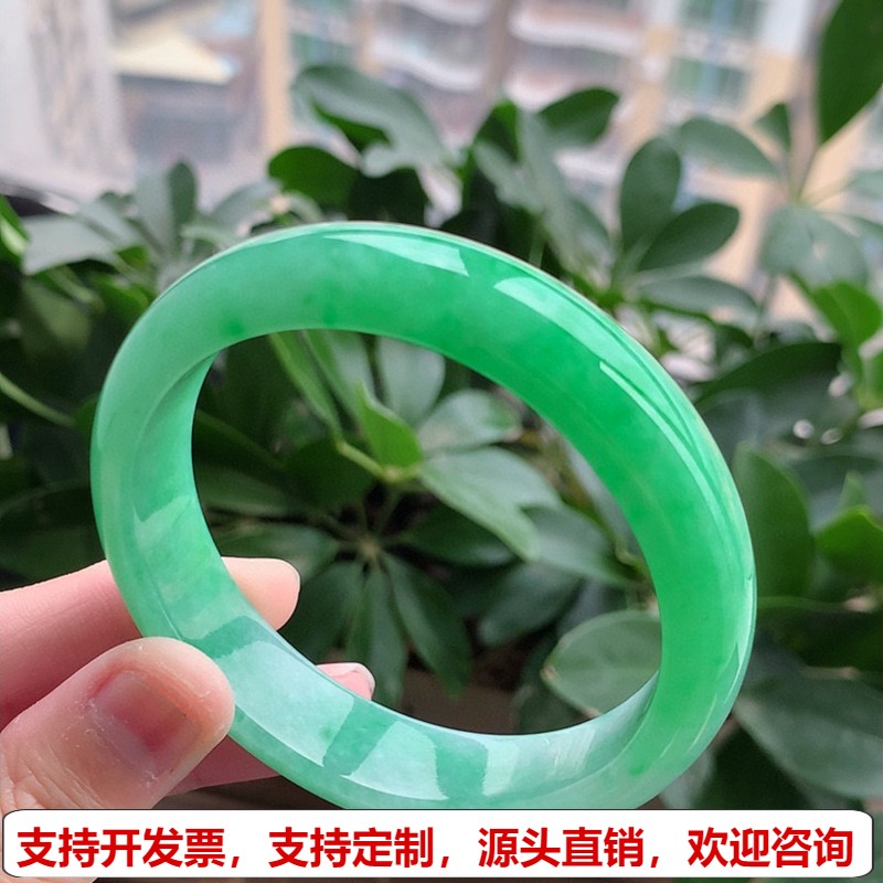 缅甸A货天然翡翠 老坑冰种满绿正装正圈手镯59-60大圈口 完美