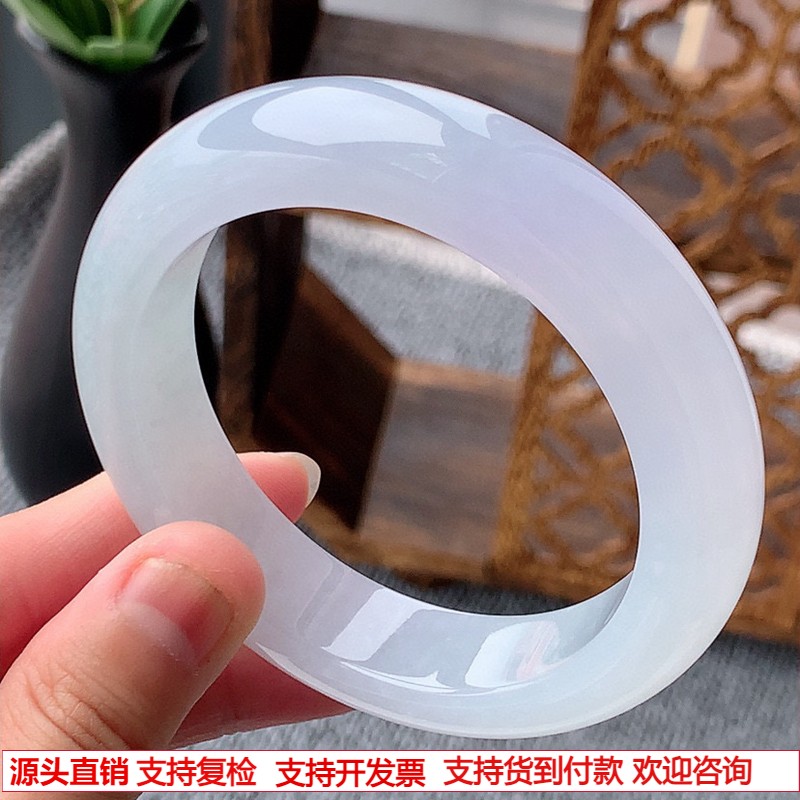 缅甸A货天然翡翠 老坑冰种白月光宽边厚装正装手镯57-58圈口